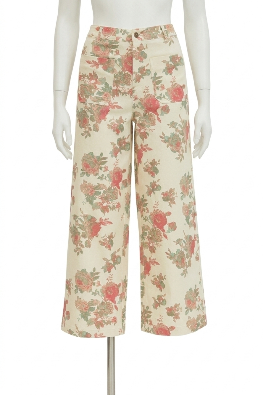 NEW ENTRO seraphina floral print wide-leg pants in ivory